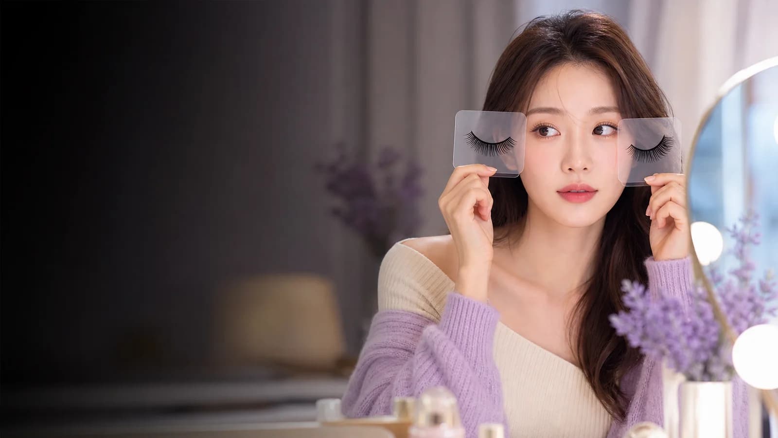 C컬과 또렷한 컬 참고 사진 네 장을 비교하는 성인 한국인 여성