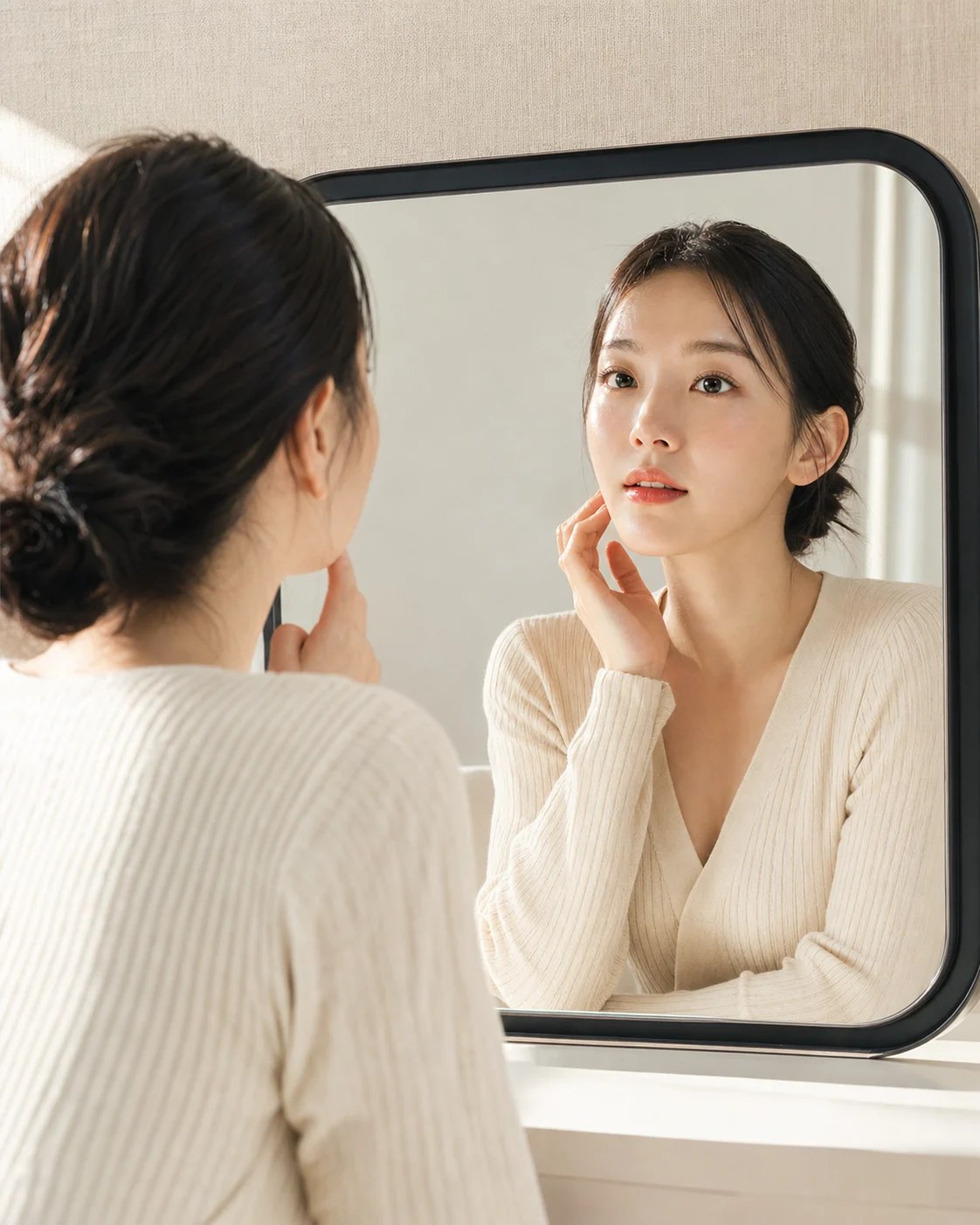 눈썹 결의 방향과 경계를 가까이 살펴보는 에디토리얼 얼굴 이미지