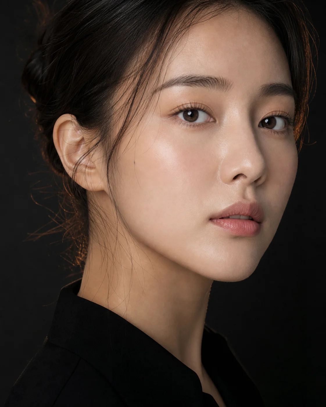 정면 얼굴에서 눈썹과 눈매의 전체 균형을 살펴보는 에디토리얼 이미지