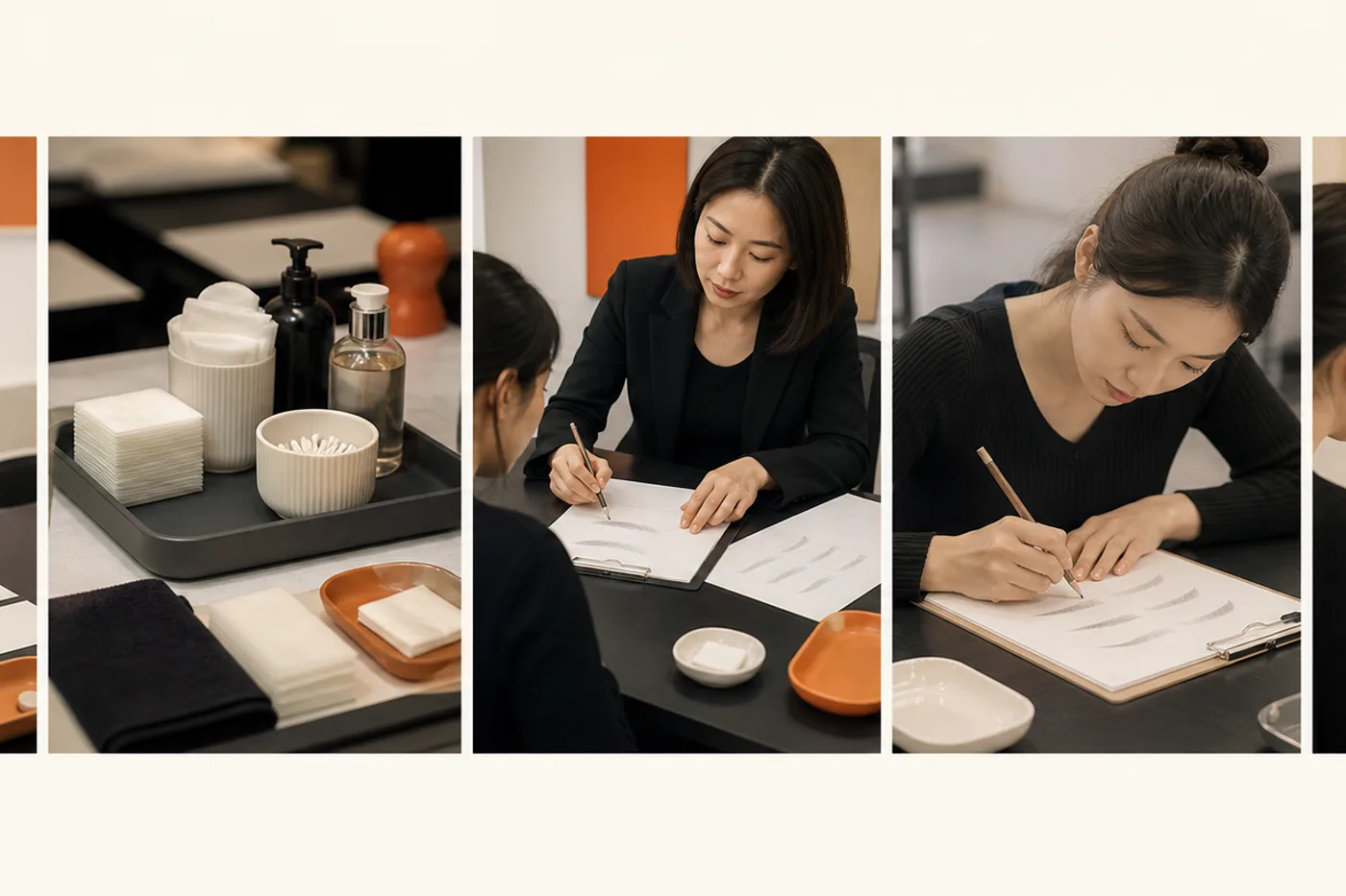 목표 위생 시연 연습 피드백을 무문자 사진 다섯 장으로 나눈 보드