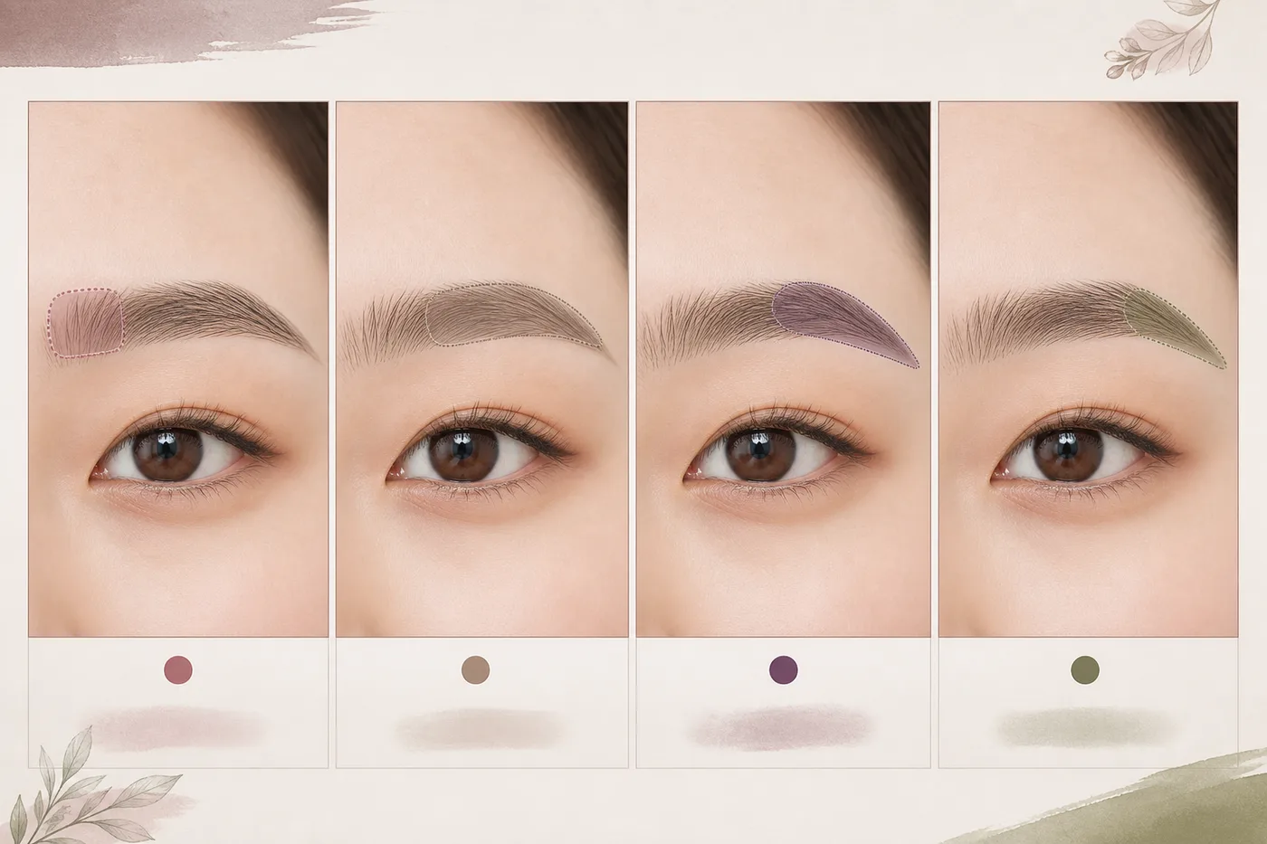 앞머리 중심 산 꼬리 사이 네 연결 구간을 표시한 눈썹 보드