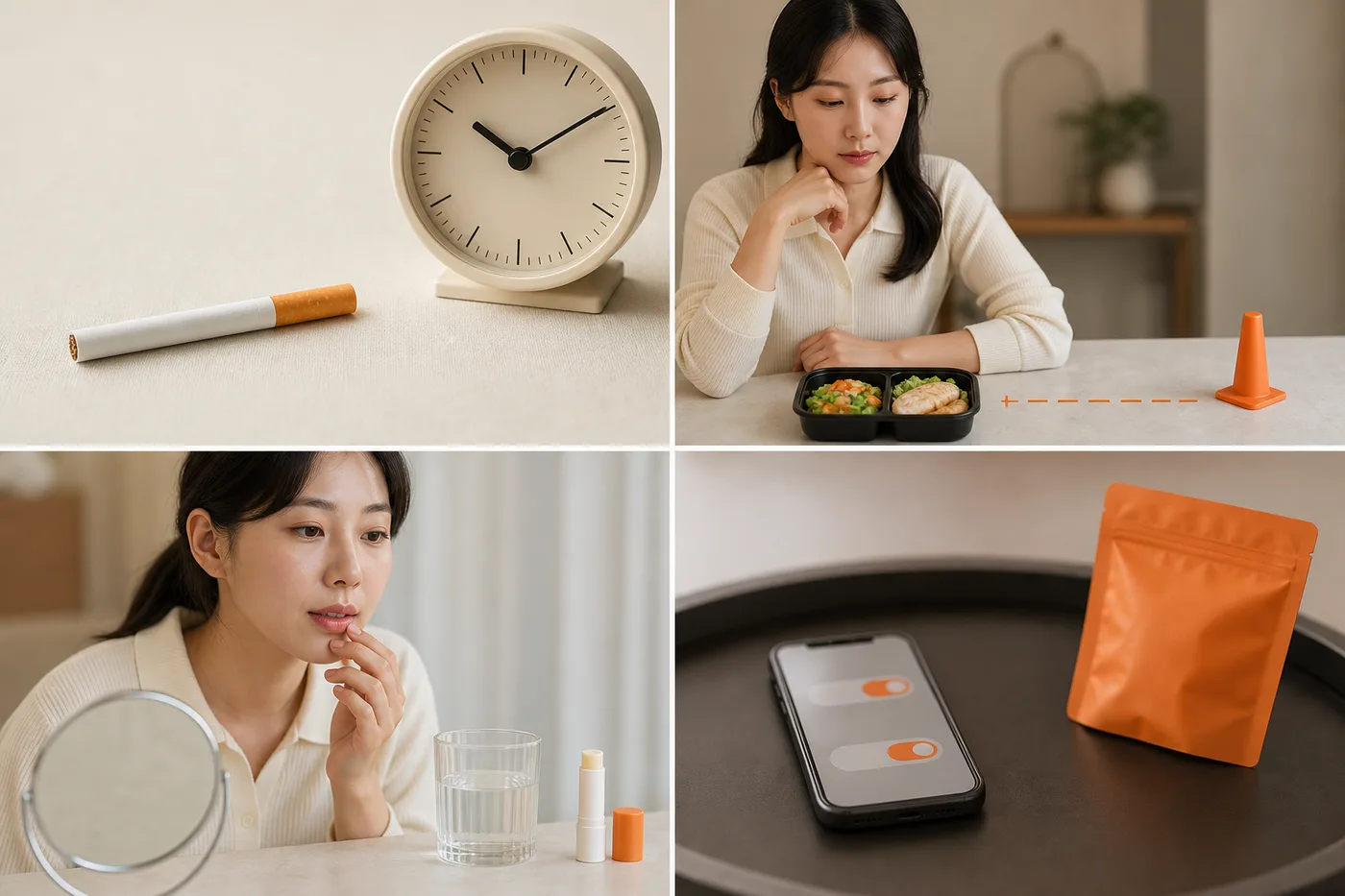 시계 식사 보습 휴대폰 알림을 무문자 사진 네 장으로 나눈 보드