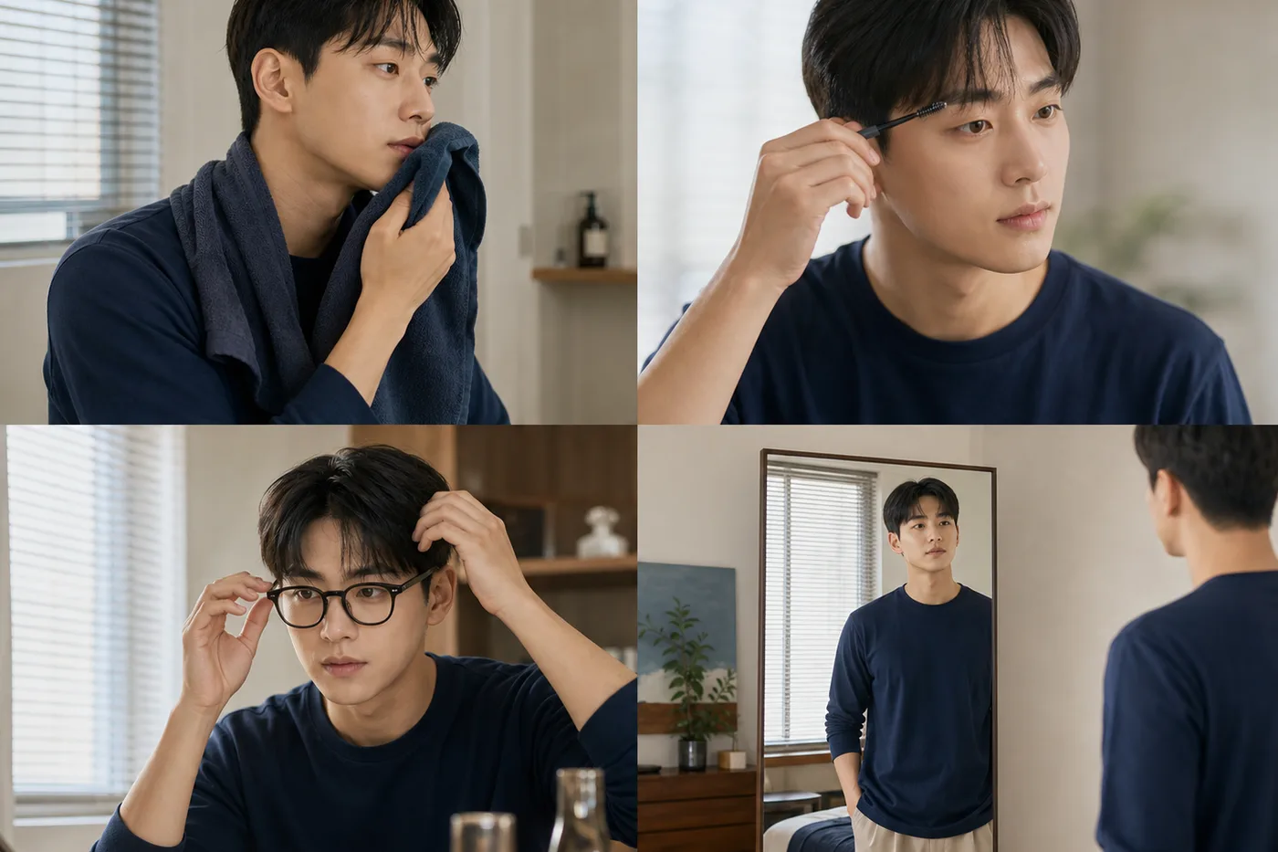 세안 털 정리 착용물 얼굴 전체 확인을 네 칸으로 나눈 보드