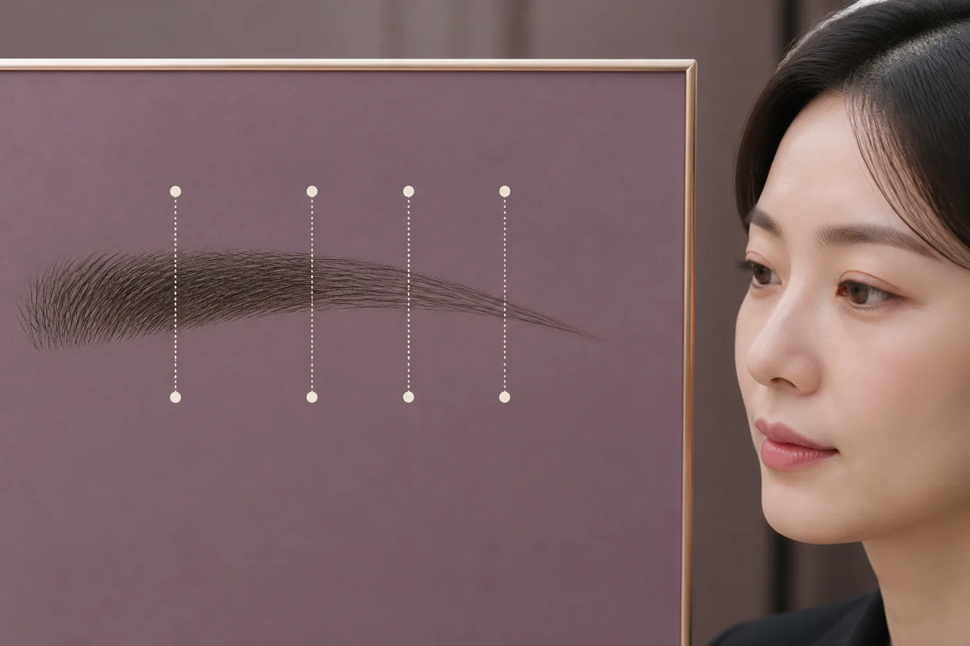 숱 많은 곳 전환 경계 빈 구간 꼬리를 네 색으로 표시한 눈썹 관찰 보드