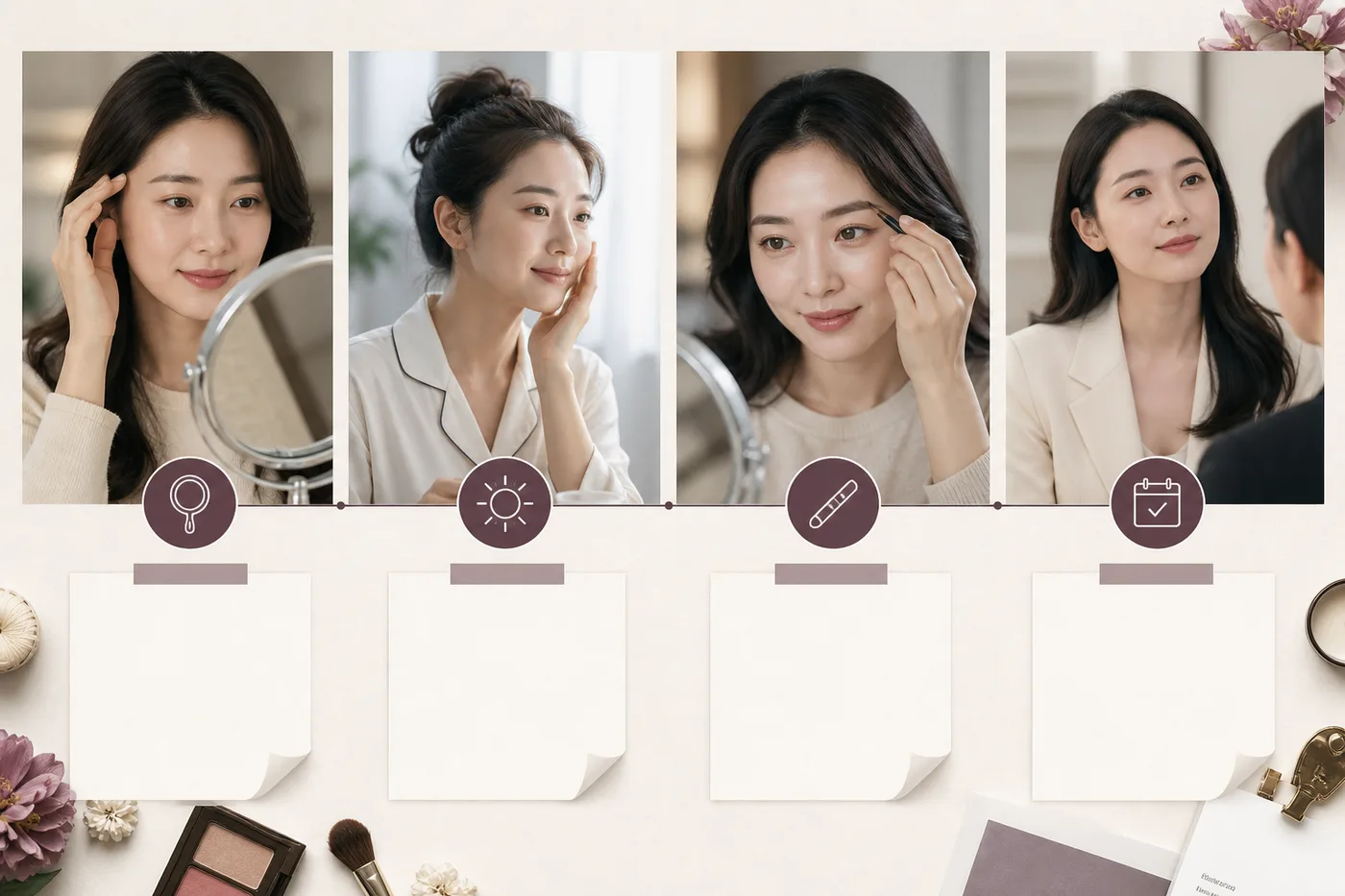 당일 초기 생활 일상 복귀 재확인을 네 칸으로 나눈 상담 보드