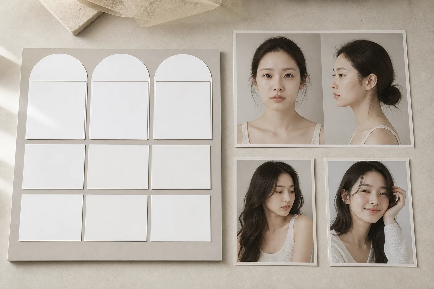 높이 길이 농도 제안 옆에 생활 장면 사진을 놓은 상담 보드