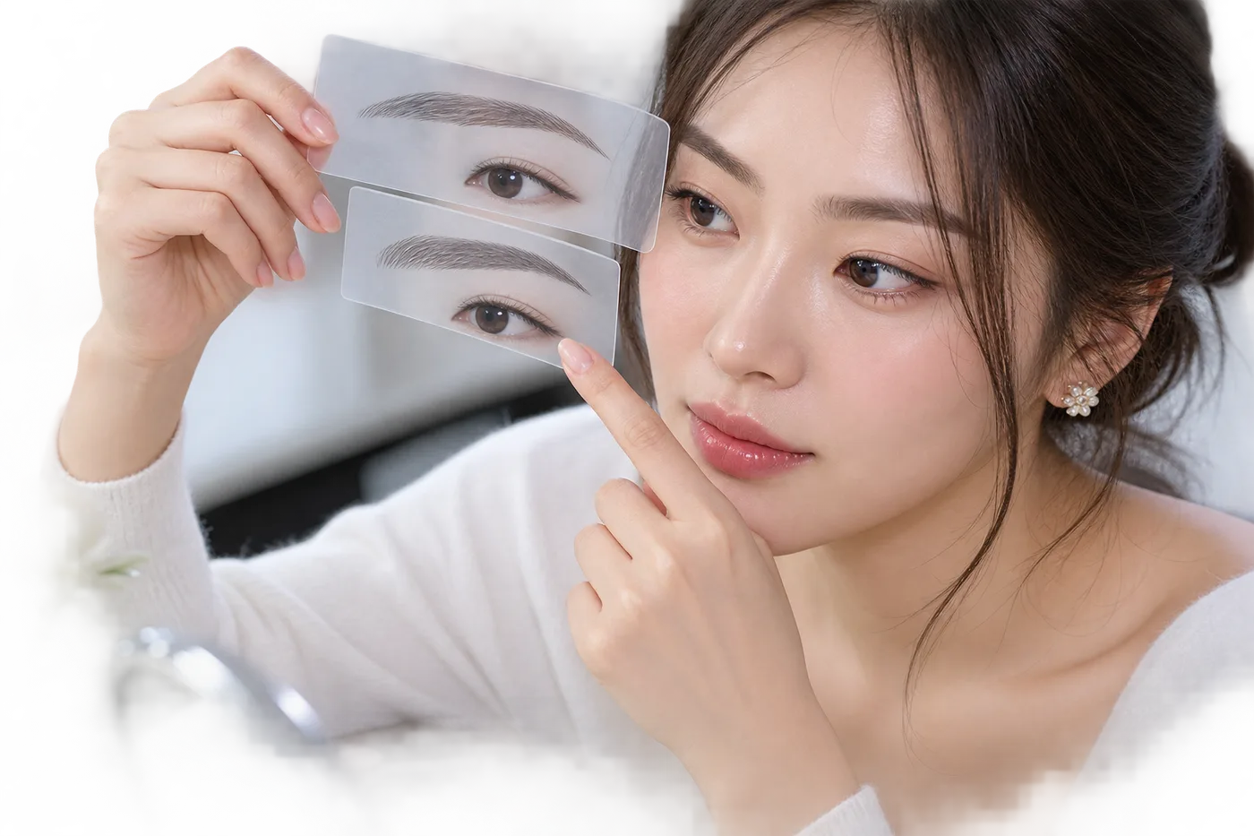 첫 제안과 수정선을 투명 카드로 겹쳐 비교하는 상담 책상