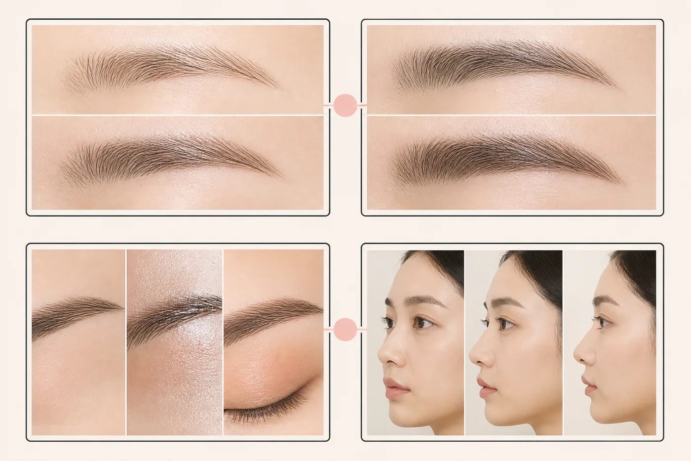 숱 색 조명 좌우 높이를 네 구역으로 비교한 눈썹 관찰 보드