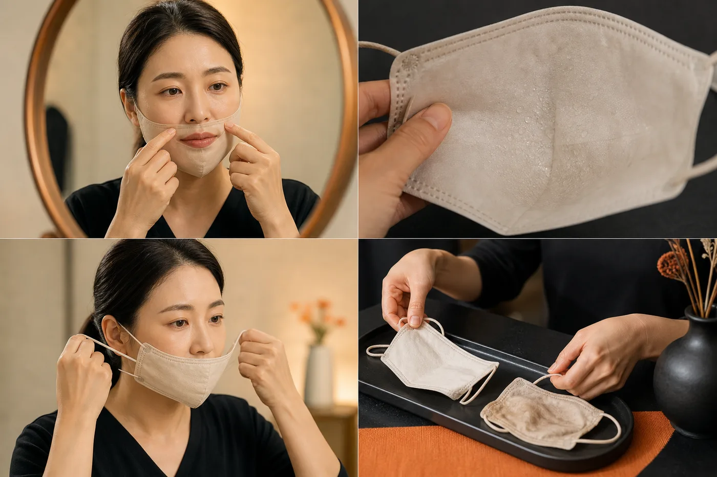 안쪽 접촉 습기 벗기 교체를 무문자 사진 네 장으로 나눈 보드