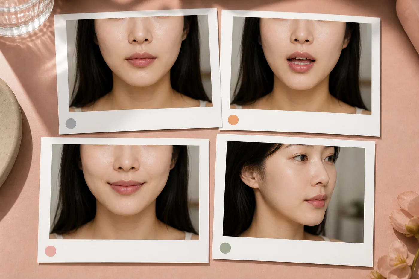 편한 정면 말하기 가벼운 미소 반측면을 무문자 사진 카드로 나눈 보드