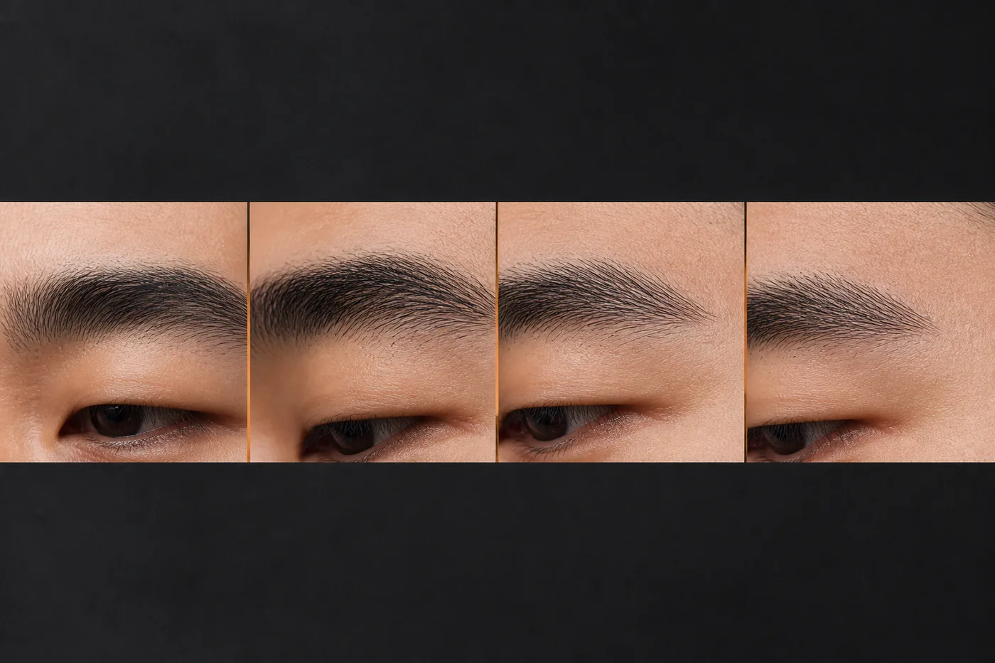 남자눈썹 위 아래 미간 꼬리를 무문자 사진 네 장으로 나눈 에디토리얼 보드