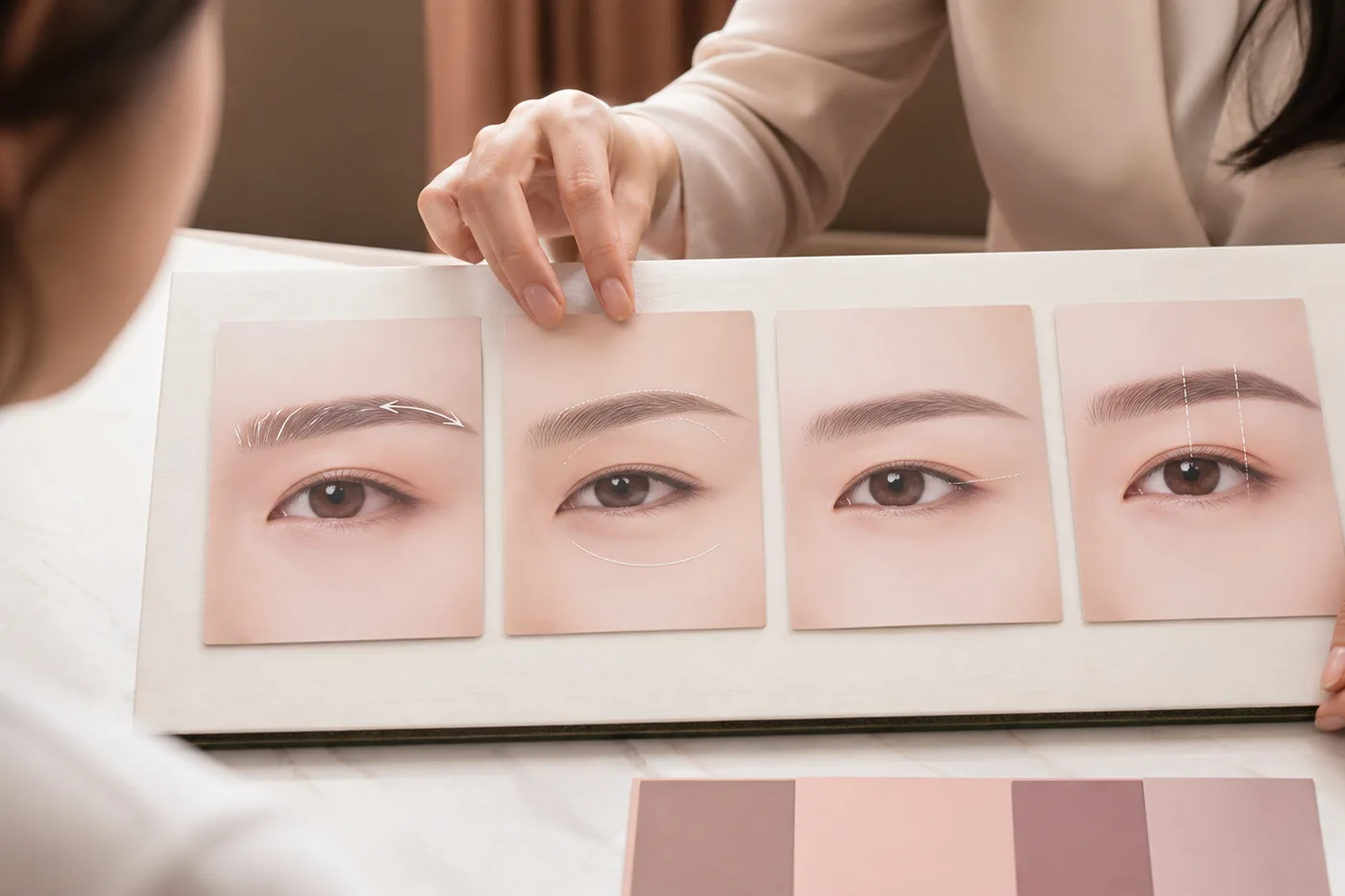 앞머리 산 꼬리 좌우 높이를 네 칸으로 나눈 눈썹 기록 보드