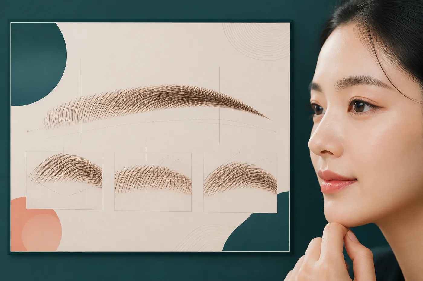 앞머리 중앙 꼬리의 결 간격과 방향을 추상 선으로 비교한 상담 보드