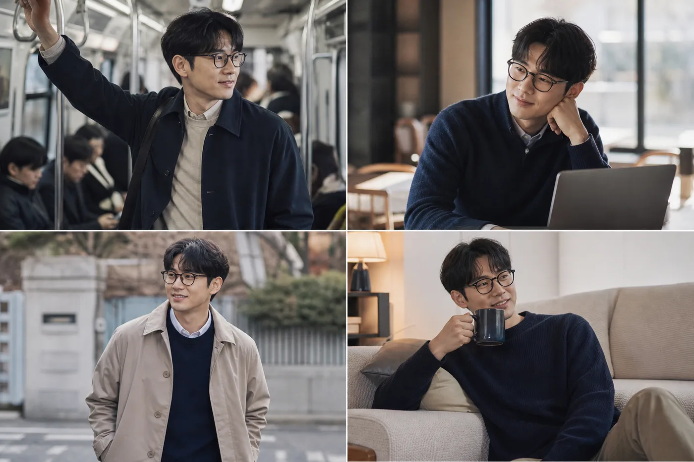 출근 안경 헤어 표정 장면을 나눈 남자 눈썹 비교 보드