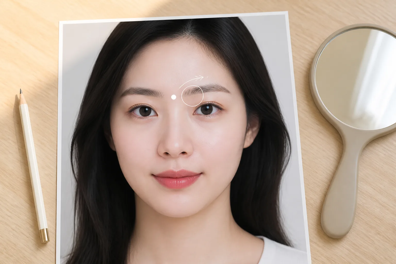 시작선 점과 모 방향 화살표, 빈 구간 원이 표시된 상담 사진 보드