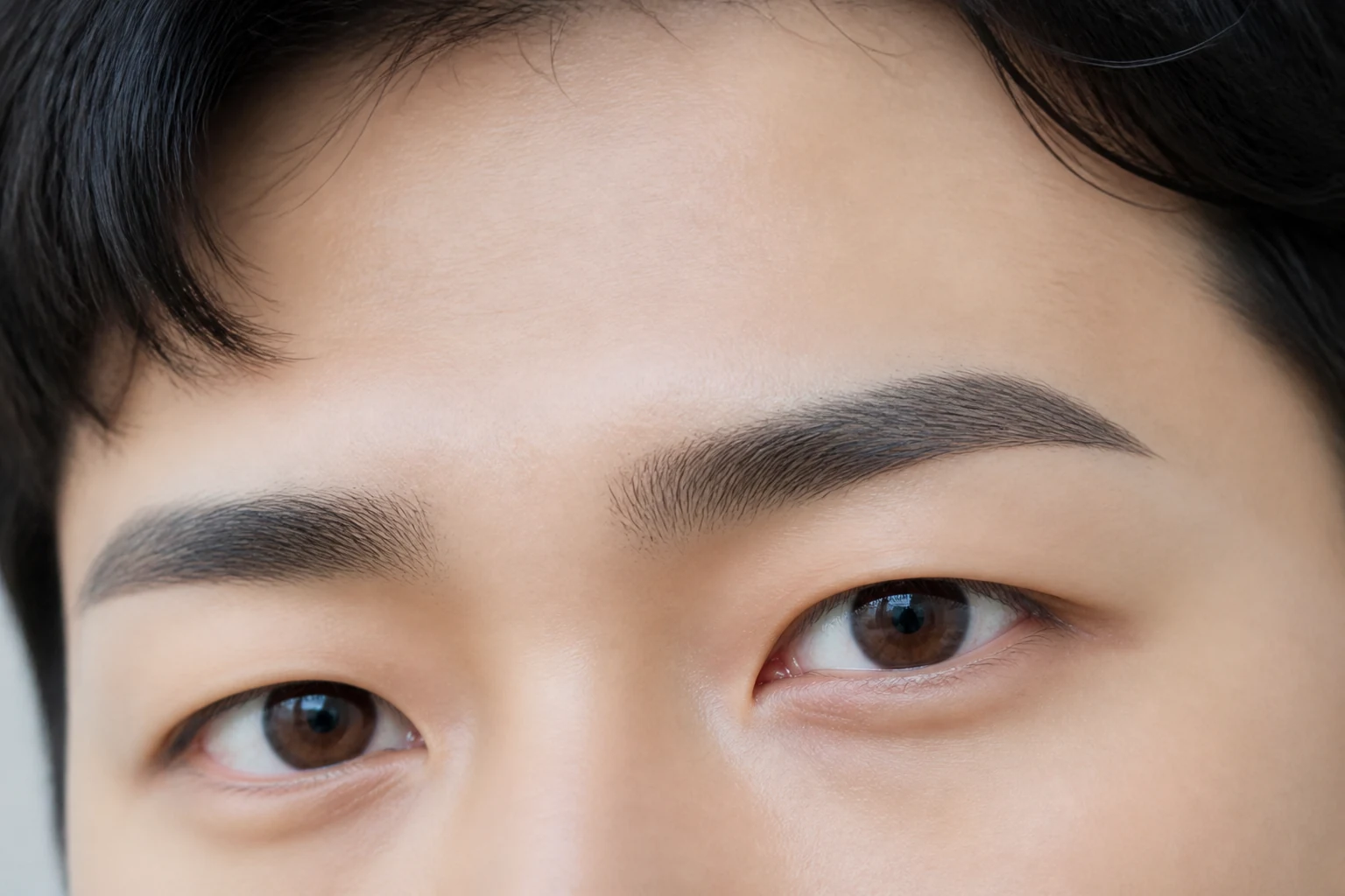 앞머리와 몸통, 꼬리의 모 방향이 보이는 남자 눈썹 클로즈업