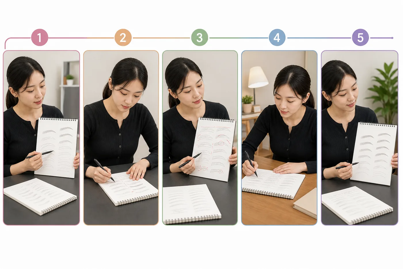 시범 지도 연습 피드백 개인 과제 재확인을 다섯 칸으로 나눈 시간표