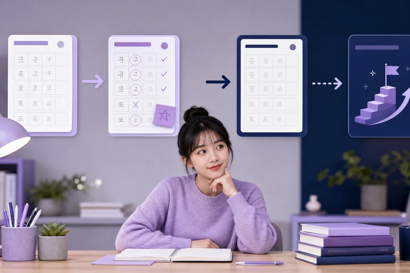 첫 과제 수정 재실습 다음 단계가 화살표로 연결된 진도 기록