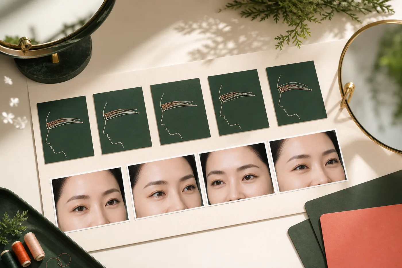 앞머리 중앙 눈썹산 꼬리와 생활 표정을 네 구역으로 정리한 보드