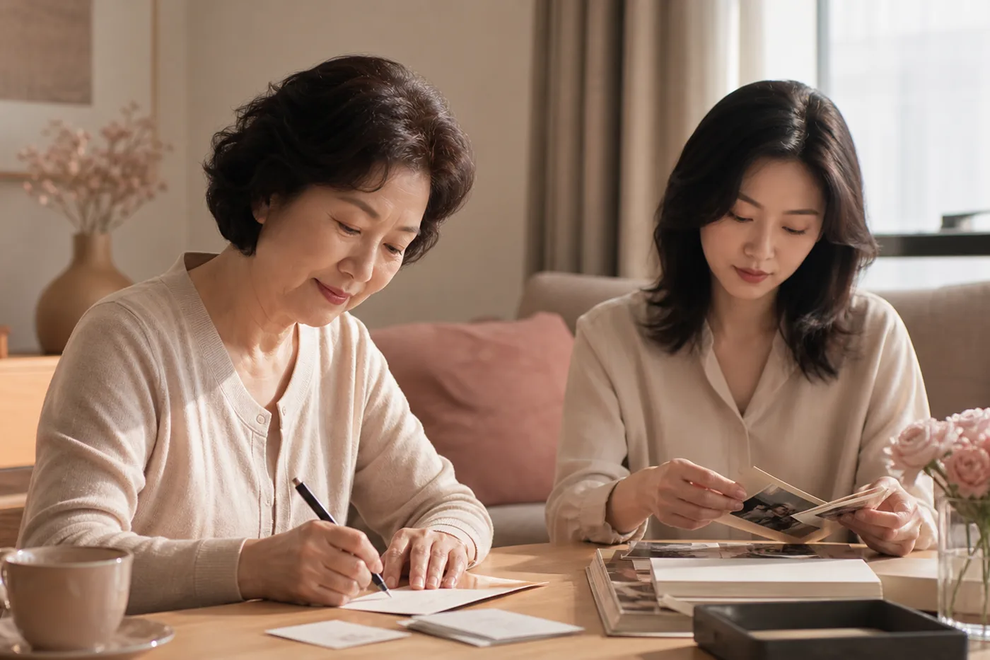 중년 여성이 원하는 인상과 피하고 싶은 모양을 직접 적는 상담 노트