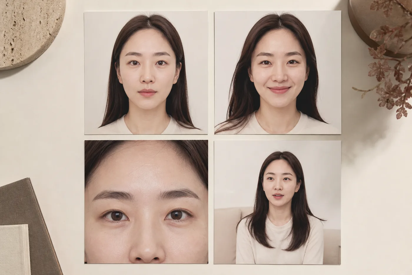 조명 표정 거리 원래 상태를 나눈 네 칸 사진 보드